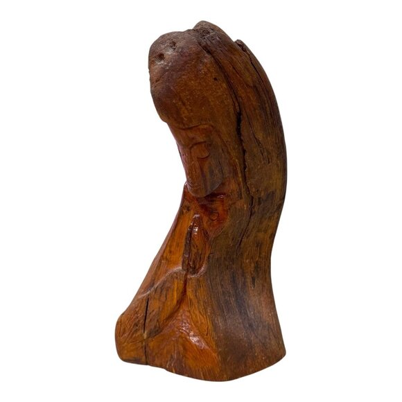 Vintage Hand Carved Wooden Virgin Mary Figure 8.5" Rustic Religious Decor Statue - Picture 2 of 8